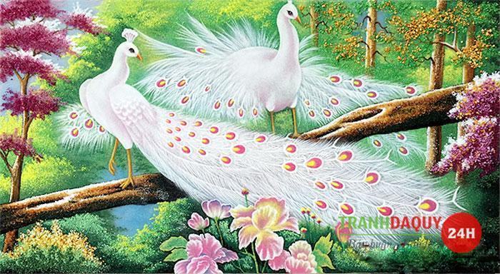 Tranh đá quý đôi công uyên ương