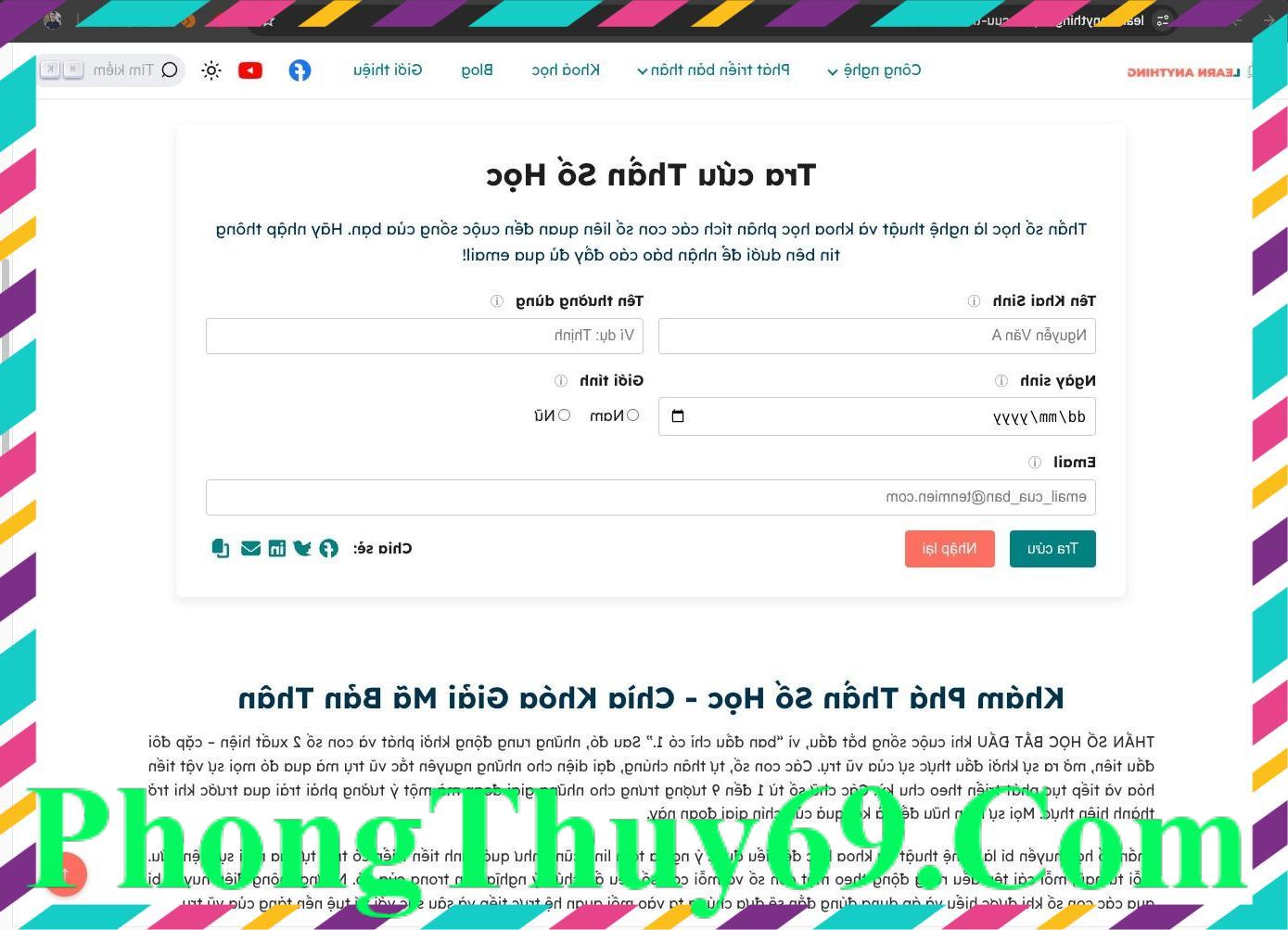 alt text: Giao diện điền thông tin tra cứu Thần số học