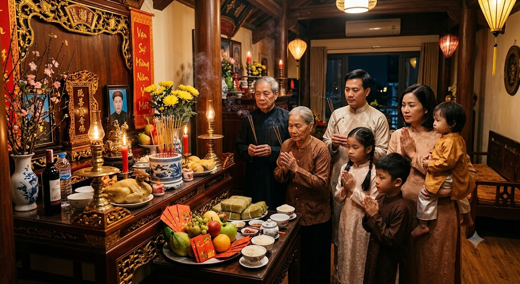 Bàn thờ giao thừa truyền thống vào đêm giao thừa
