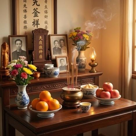 Bàn thờ gia tiên bài trí chuẩn phong thủy, trang nghiêm và ấm cúng