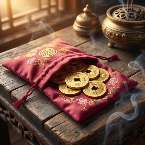 Cách bảo quản đồng tiền Mai hoa trong một chiếc túi lụa tinh tế