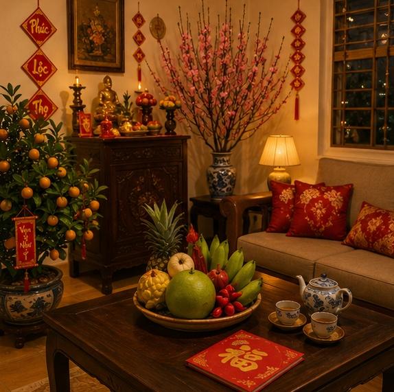 Không gian Tết ấm cúng và đầy đủ vượng khí