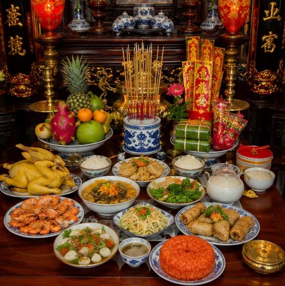 Mâm lễ cúng gia tiên trong ngày trọng đại