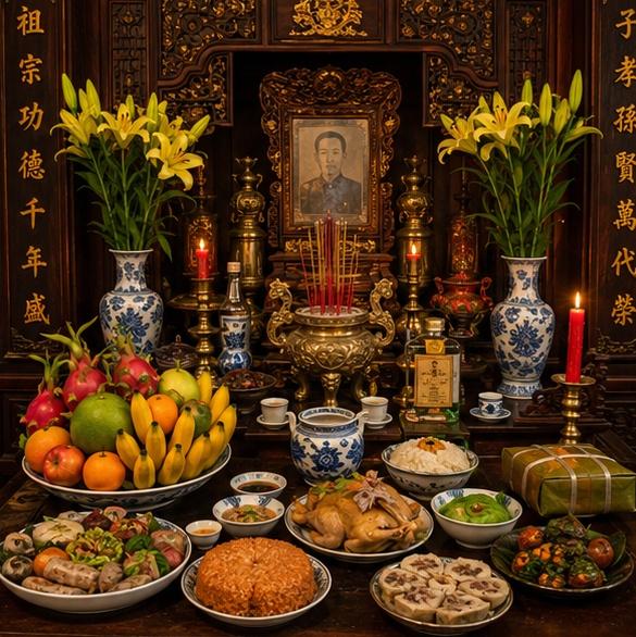Mâm lễ cúng gia tiên trong ngày giỗ