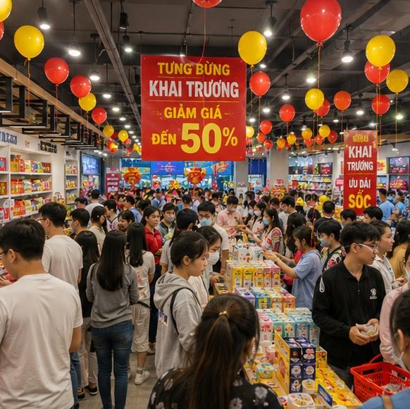 Cửa hàng đông khách trong ngày khai trương, không khí tưng bừng