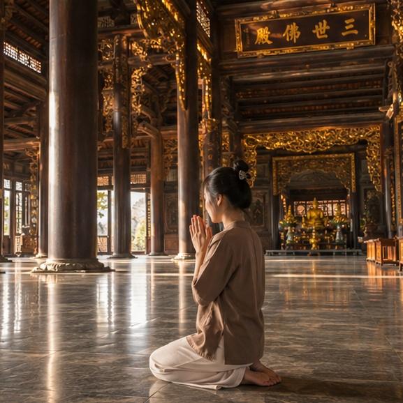 Người dân thành tâm cầu nguyện tại chùa Tam Chúc